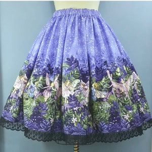 Fairy Print Midi Skirt - Long length Sweet Lolita, Elegant, EGL style - Tea length full skirt - Plus Size Friendly!