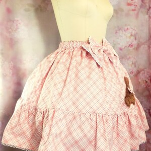 Plaid Bear Lolita Skirt Tartan Check rose ou bleu Teddy Bear Design Classic, Sweet, Kawaii Fashion Full Skirt Plus Size Friendly image 5