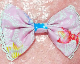 Kawaii Hair Bow Clip - Japonais Colorful Bow Print - Cute Hair Accessory - Sweet Lolita, Fairy Kei, Pastel Kei Fashion - Cadeau pour elle