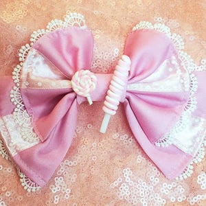 Lollipop Hair Bow Clip - Pink Candy & Polka Dot Ribbon Hairclip - Cute Kawaii Hairbow Accessory - Sweet Lolita, Pastel Kei, Fairy Kei