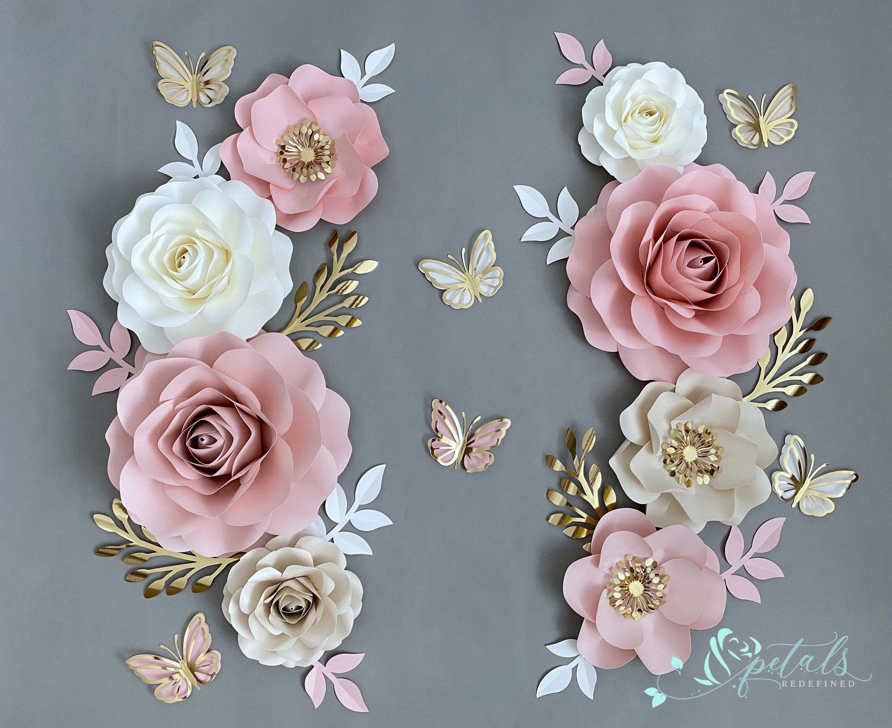 Blush Rose Paper Flower Nursery Wall Decor With Butterflies - Etsy