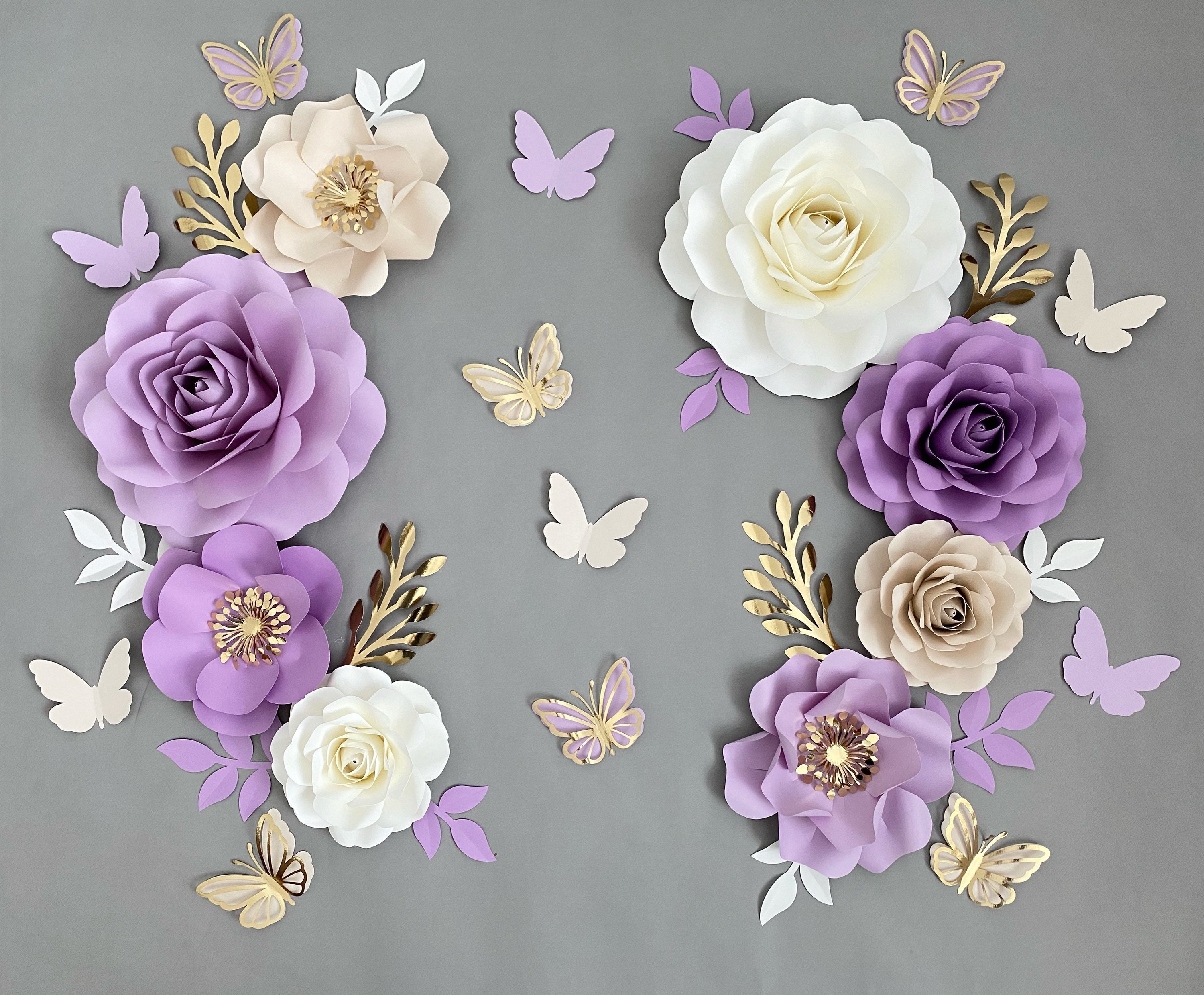 Purple Nursery Wall Decor, Baby Girl Flower Wall Set, Lavender Paper ...