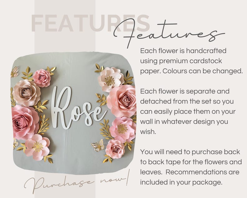 Blush Rose Paper Nursery Flowers Baby Girl Nursery Wall Décor Nursery