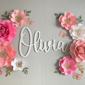 Pink Paper Flower Set: Nursery Wall Decor with Butterflies