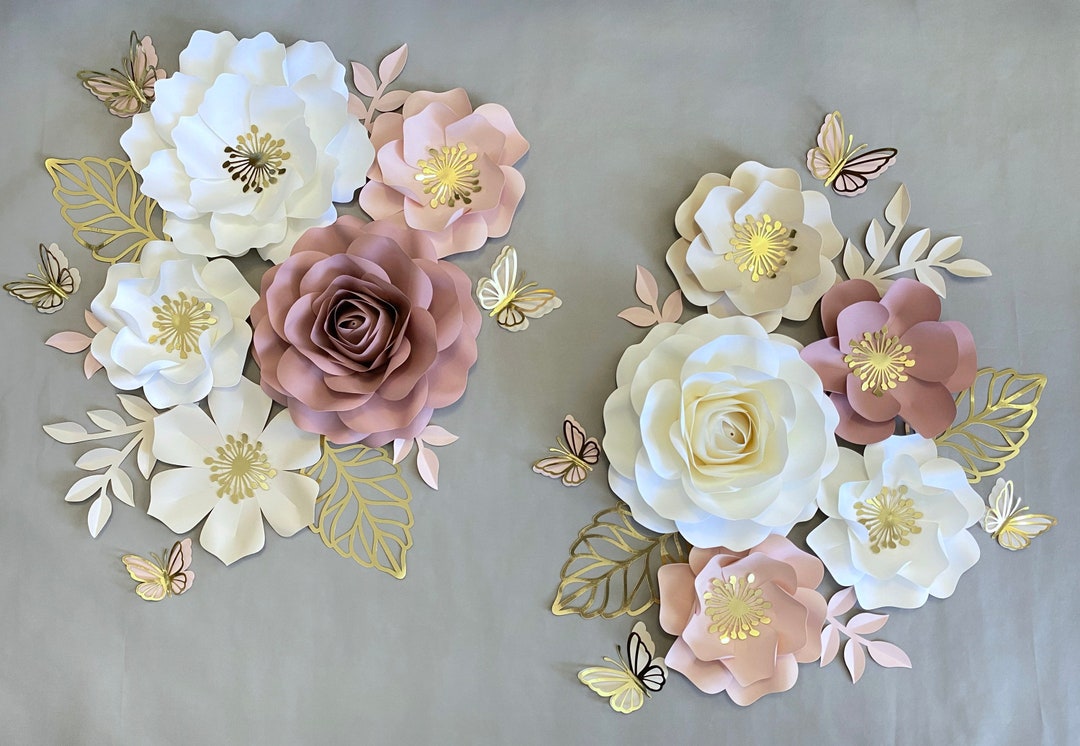 Paper Flower Wall Decor Dusty Rose Nursery Flowers Nursery Paper Flower ...