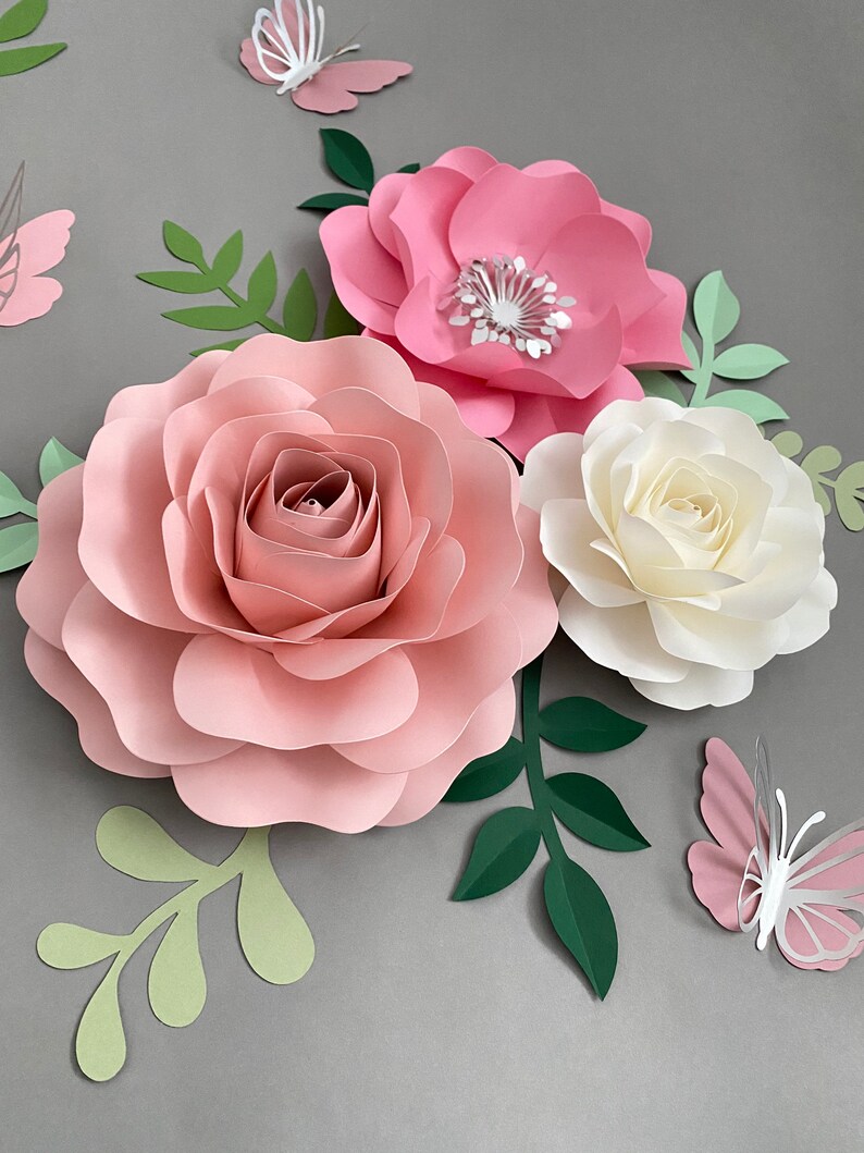 Paper Flower Set Pink Nursery Flowers Nursery Paper Flower Etsy