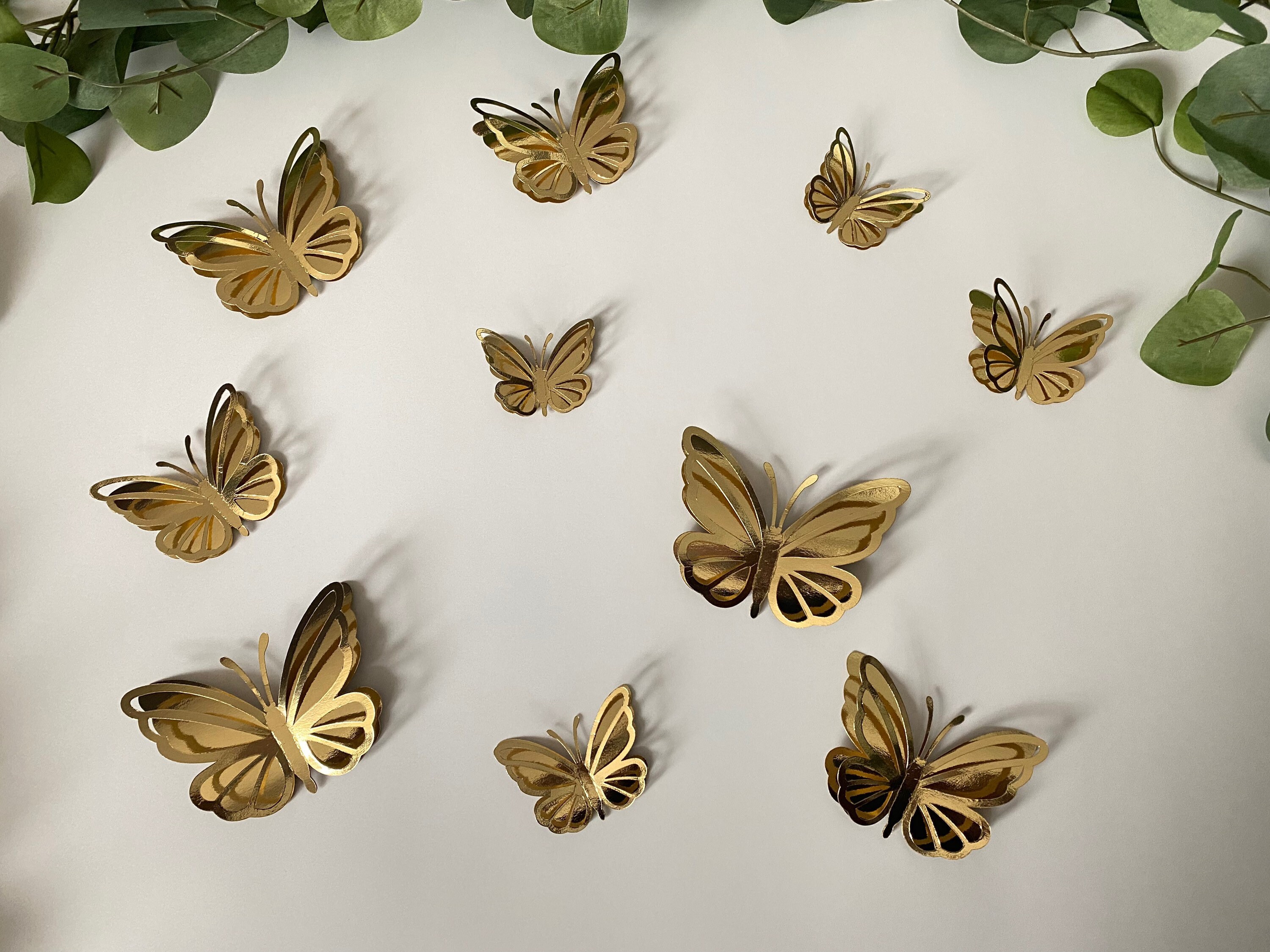 Butterfly Birthday Decorations Kit — 48pcs 3D Butterfly Wall Stickers, Golden, 4 Sizes