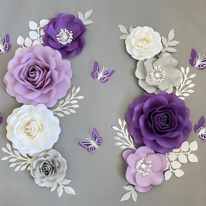Paper Flower Set | Purple Nursery Flowers | Nursery Paper Flower Wall Decor | Wall Flowers | Baby Girl Nursery Flowers