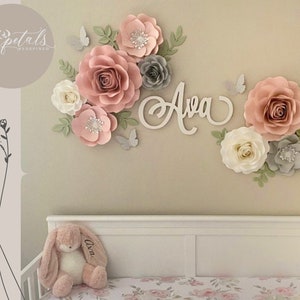 Paper Flower Set | Blush Pink Nursery Flowers | Nursery Paper Flower Wall Decor | Wall Flower | Baby Girl Nursery Flowers