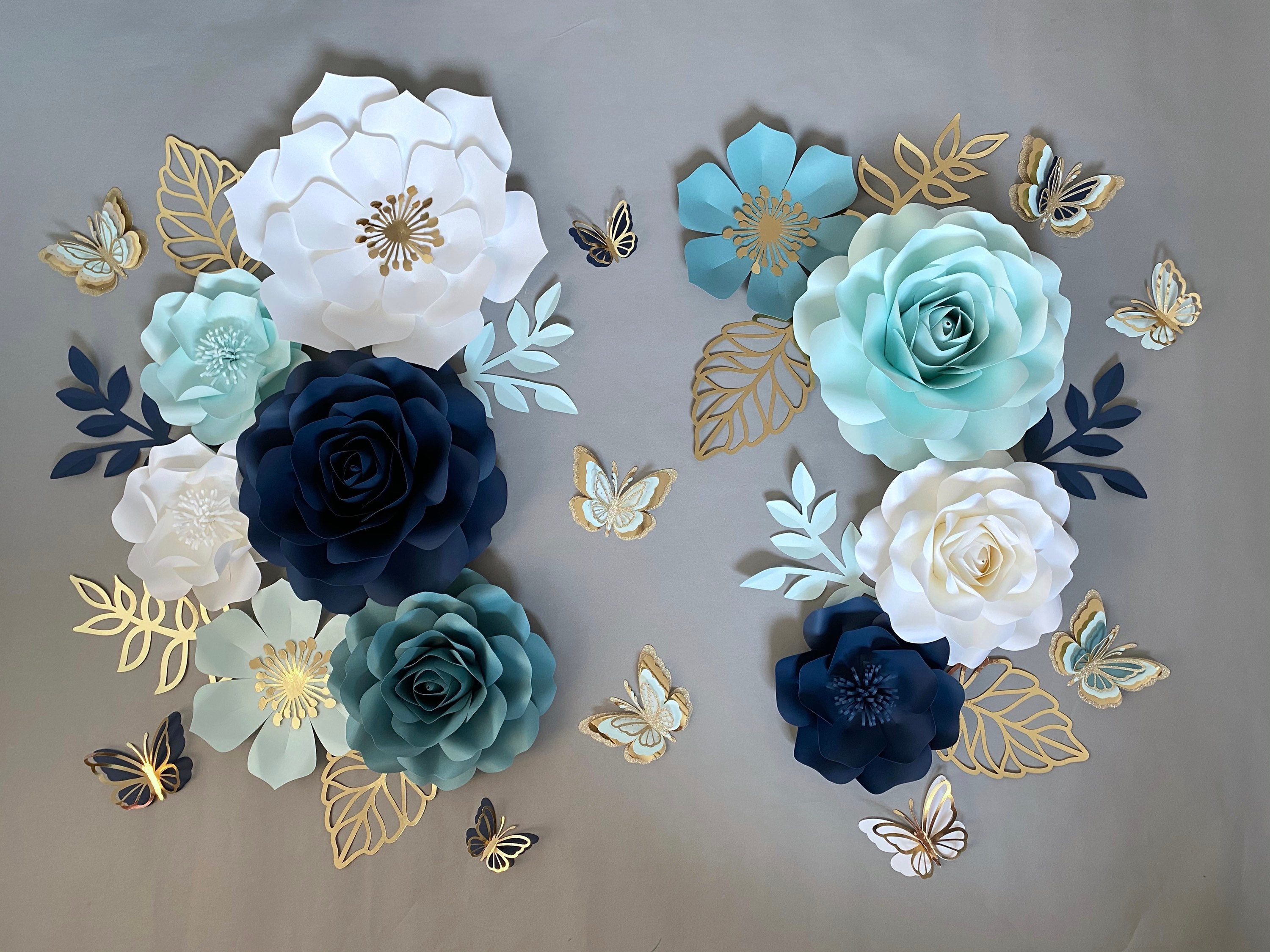 Paper Flower Wall Decor Blue Nursery Wall Paper Flowers Etsy