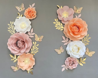 Peach & Pink Paper Flower Nursery Wall Decor: Gold Accents