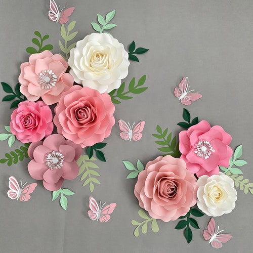 Blush Paper Flower Set Nursery Paper Flower Wall Decor Baby Etsy
