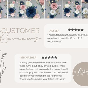 Puede incluir: Comentarios de clientes para un negocio llamado "Petals Redefined". Las rese&ntilde;as son positivas e incluyen calificaciones de cinco estrellas. El texto de las rese&ntilde;as es visible en la imagen.