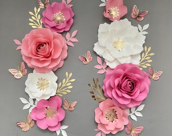 Ensemble de fleurs en papier | Fleurs de pépinière rose poudré | Décoration murale fleur en papier pour chambre de bébé | Fleurs murales | Fleurs pour chambre de bébé fille