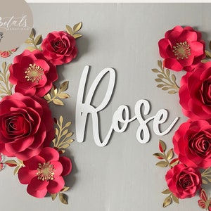 Red Roses Flower Wall | Roses are Red Wall Décor | Nursery Paper Flower Wall Decor | Wall Flowers | Baby Girl Name not Included