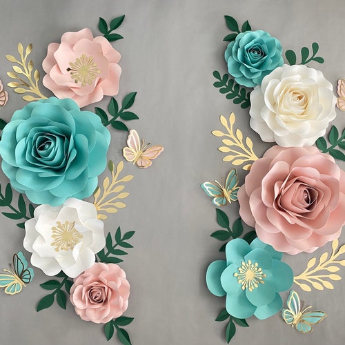 Paper Flower Wall Decor: Turquoise, Pink & Gold Nursery Flowers