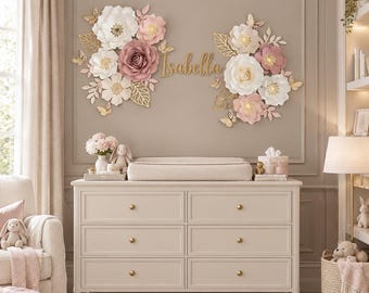 Garden Theme Nursery Decor, Dusty Rose Paper Flower Wall Set, Floral Baby Girl Nursery Accent Wall