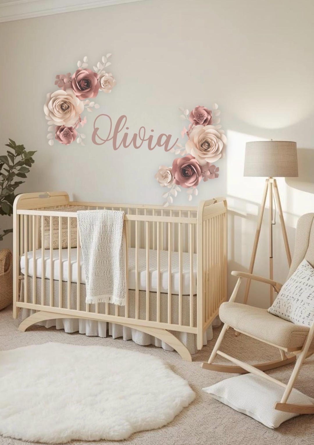 Blush Pink Nursery Wall Decor for Name Sign | Paper Flower Wall Set ...