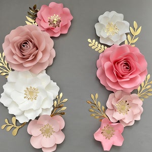 Paper Flower Set | Blush Pink Nursery Flowers | Nursery Paper Flower Wall Decor | Wall Flowers | Baby Girl Nursery Flowers