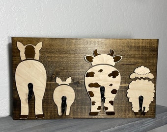 Farm Animal Butt Hooks Sign / Nursery Room Decor / Farm Nursery / Baby Shower Gift