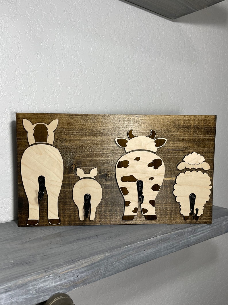 Farm Animal Butt Hooks Sign / Nursery Room Decor / Farm Nursery / Baby Shower Gift image 1