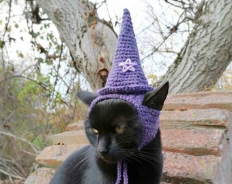 Purple Wizard hat, Cat hat, Hats for cats, Pet costume, Dog costume, Costume for cats, Kitten accessories, Crochet hats