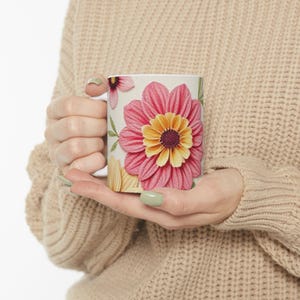 Floral Mug, Gift for Her, Flowers Cottage Coffee Cup, 11oz 15oz Ceramic Tea Mug, Mother&#39;s Day Gift, Birthday Present, Spring Decor