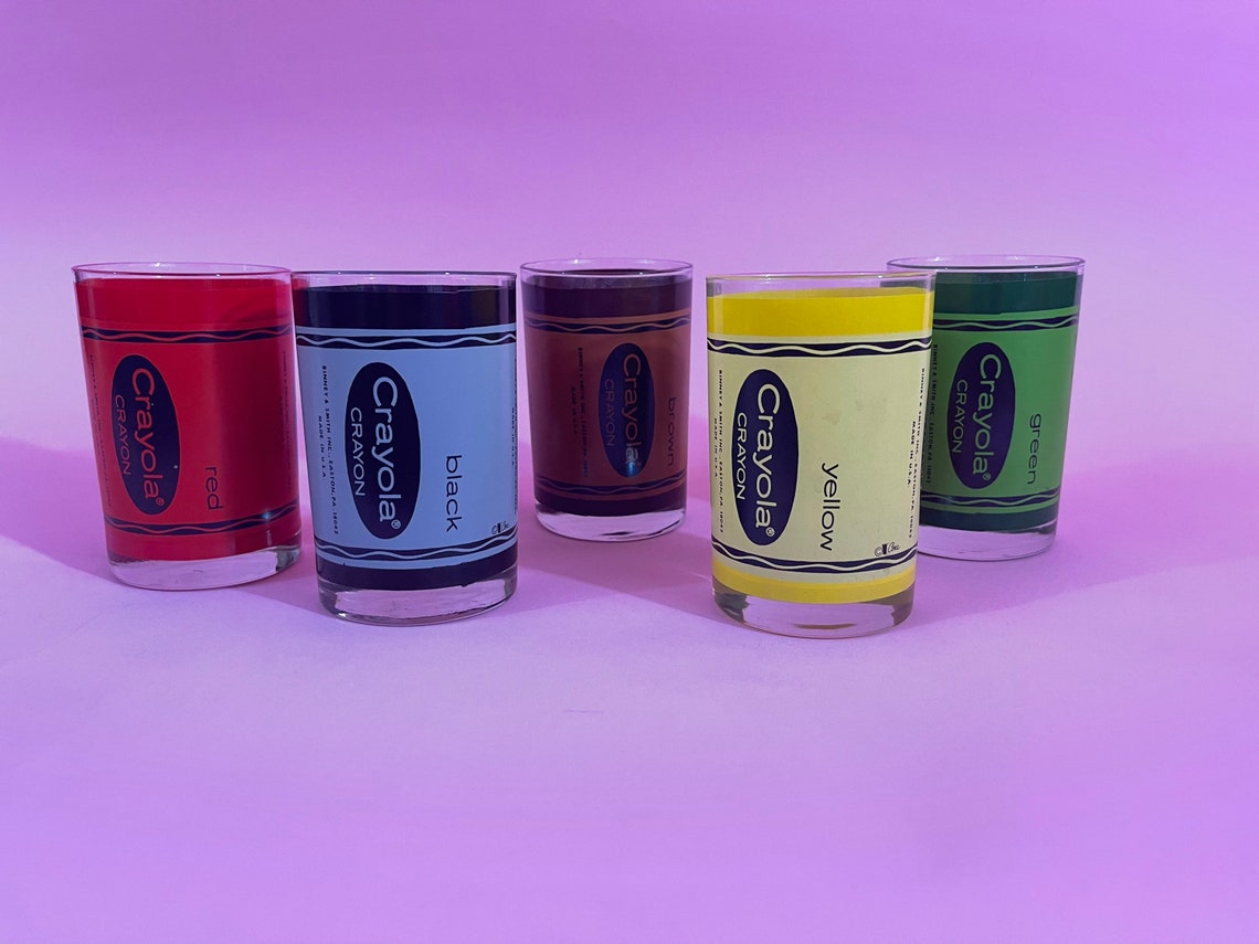 Vintage Set of Crayola Crayon Drinking Glasses Binney & Smith Etsy