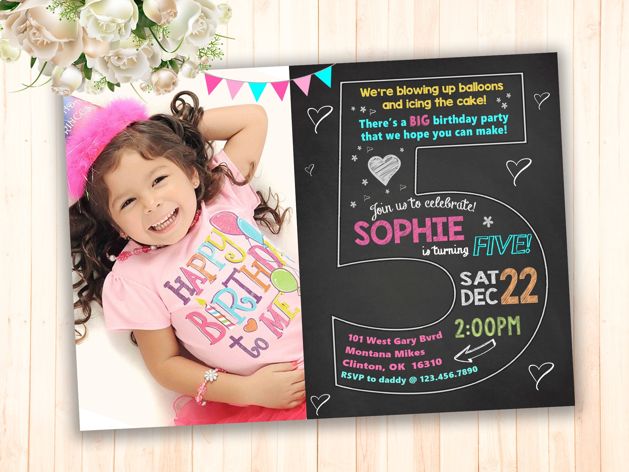 5 Year old Boy Chalkboard Birthday Invitation // Boy Number | Etsy