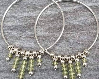 Womens Large Hoop Earrings, One of a Kind Peridot Earrings, August Birthstone Earrings