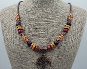 Mens Wooden Bead Necklace, Tree of Life Pendant, 18 quot Brown Cord, Boho Tribal Jewellery for Men or Women, Handmade by The Spirit of You