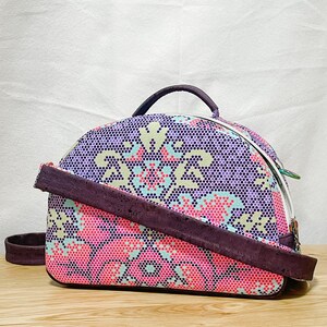 Small crossbody, retro style, handmade, custom made, designer, Damask Dot, cork, Konin Bowler Purse
