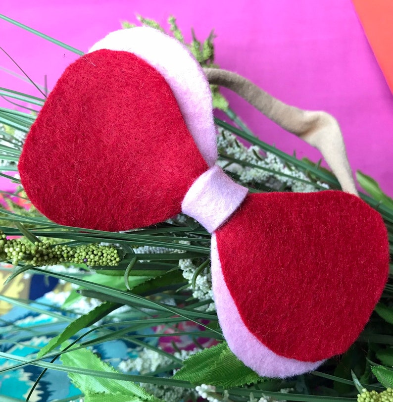 Red with Pink Felt Bow Red and Pink Infant Headband