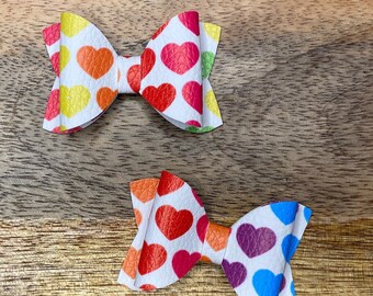 Small Hearts Bow Hair Clips, Pair