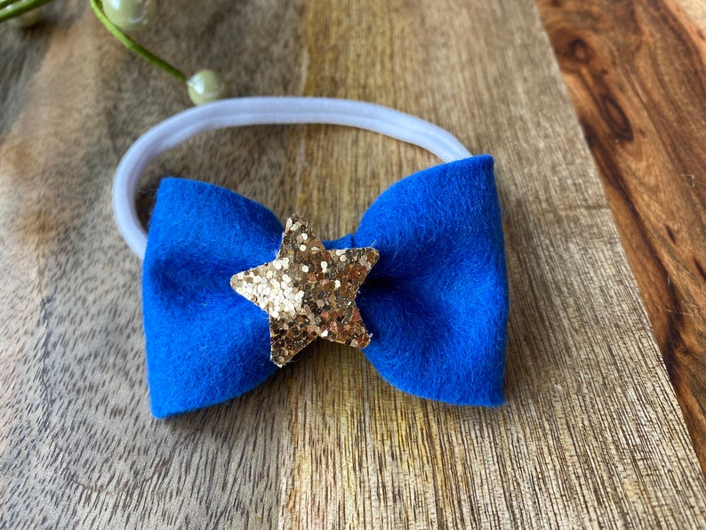 Felt Bow for Baby Blue and Gold Star Infant Headband