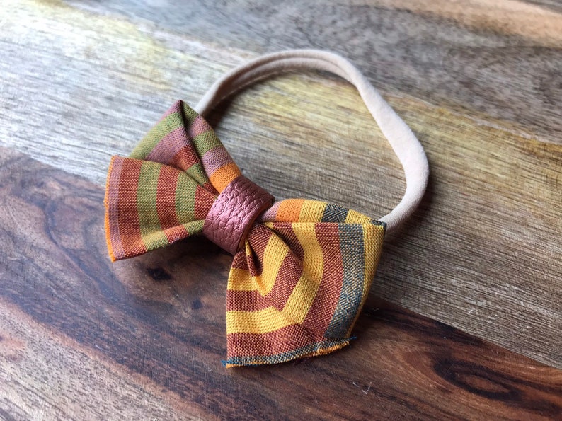 Fall Bow Infant Headband Set Fabric and Faux Leather Bows