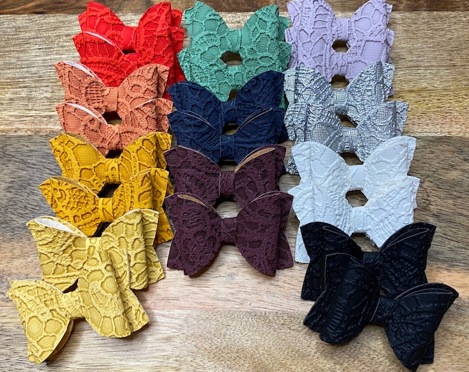 Small Lacy Bow Hair Clips, Pair