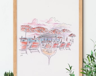 Positano Beach Club Watercolor Print – Italy Illustration Art