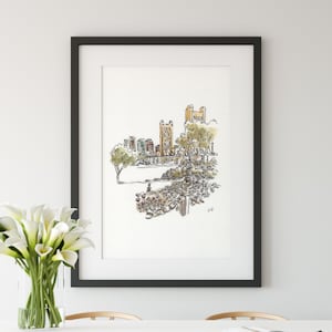 Tower Bridge - Sacramento watercolor print - California hand-drawn illustration art