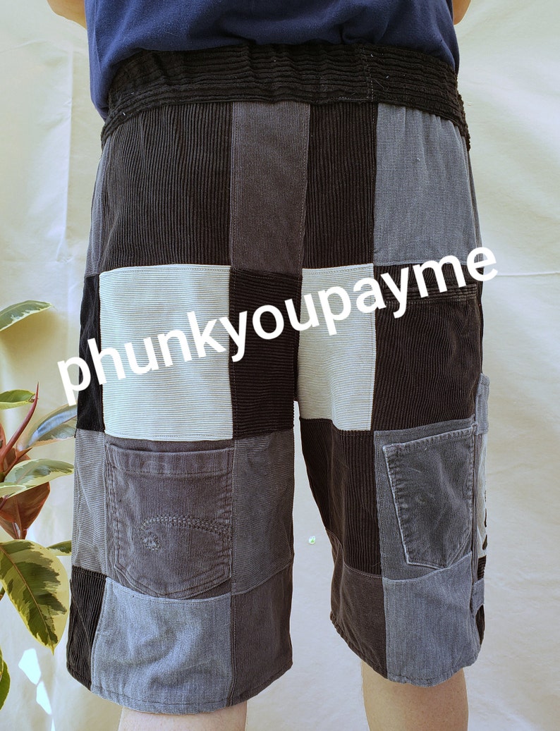 Mens M 35-40 black gray Juggalo handmade ninja patchwork shorts gathering festival