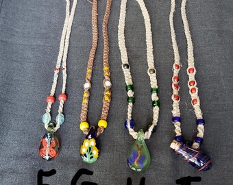 One Hemp necklaces with 1" handmade glass pendants OOAK all handmade jewelry music fashion