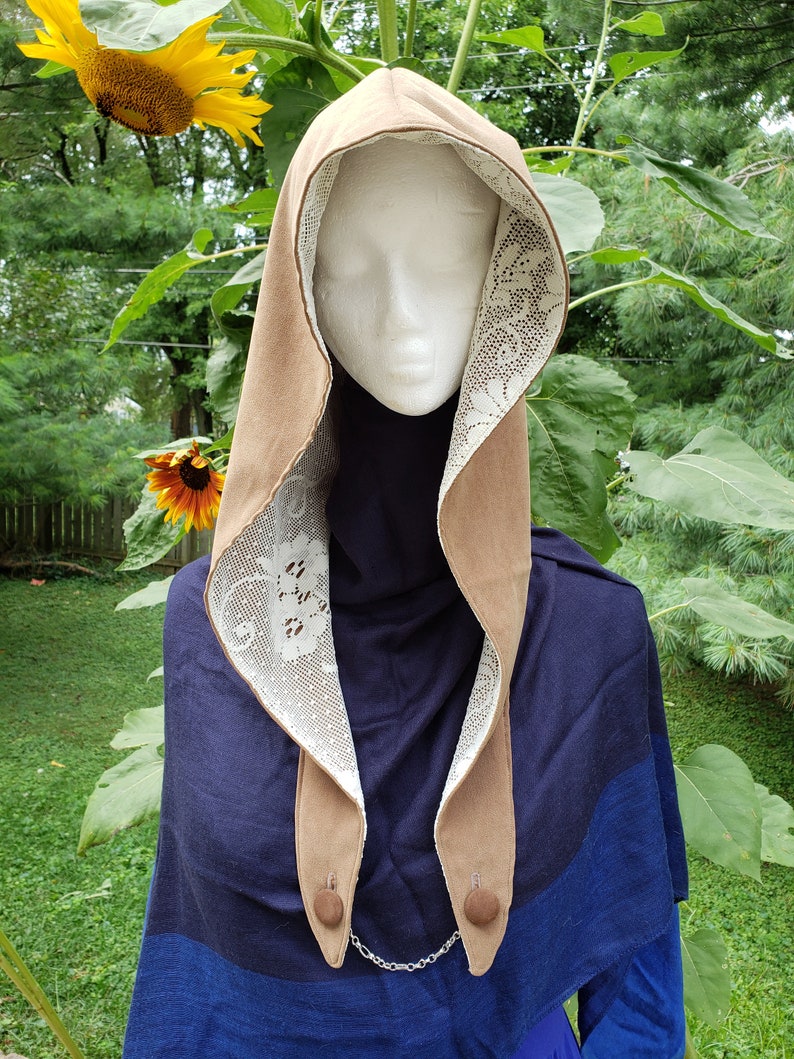 Handmade brown festival hood scarf flow wear wook hat