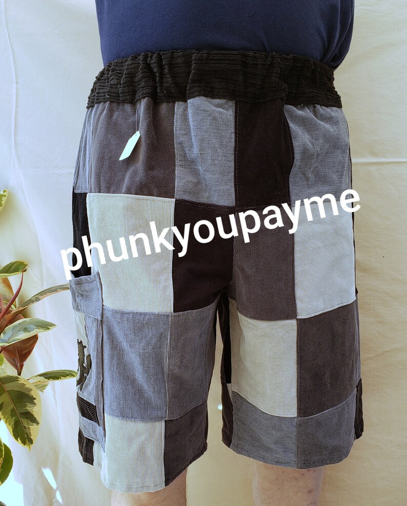 Mens M 35-40 black gray Juggalo handmade ninja patchwork shorts gathering festival
