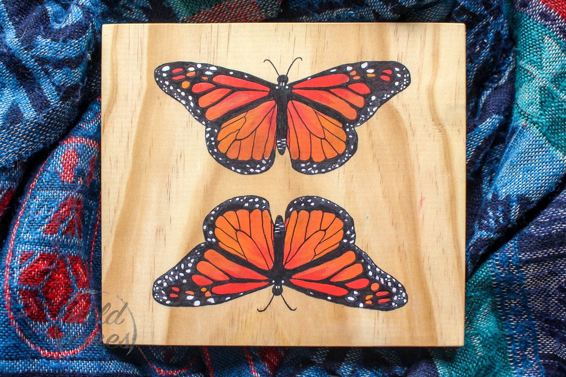 Monarch Butterfly Wood Board Painting Etsy