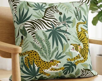 Jungle Animal Throw Pillow Cover, Leopard Tiger Zebra Cushion, Maximalist Safari Decor