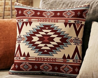 Southwestern Cushion, Native American Art Aztec Pillow, Boho Home Cushion, Rustic Throw Pillows