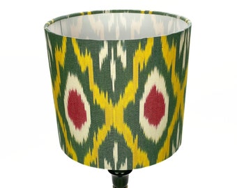 IKAT Lamp Shade from Hand Woven Traditional Fabric, Lampshades from 100% Cotton, Green Yellow Red Fabric with Table/Floor & Ceiling Options
