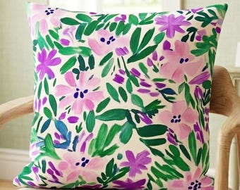 Pink and Purple Floral Cushion Cover, Modern Abstract Flower Throw Pillow, Spring Decor UK