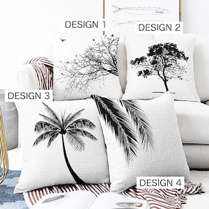Tropical Pillow Covers Minimalist Black Trees on the White Background, Double Sided Printing on the Soft Short Pile Velvet with Multi Sizes