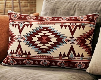 Lumbar Pillow Cover, Geometric Rectangle Cushion, Aztec Decor, Bohemian Long Throw Pillows